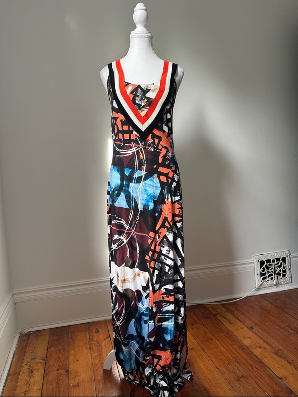 EROKE Italy Geometric Abstract Vacation Summer Maxi Dress‎ Large